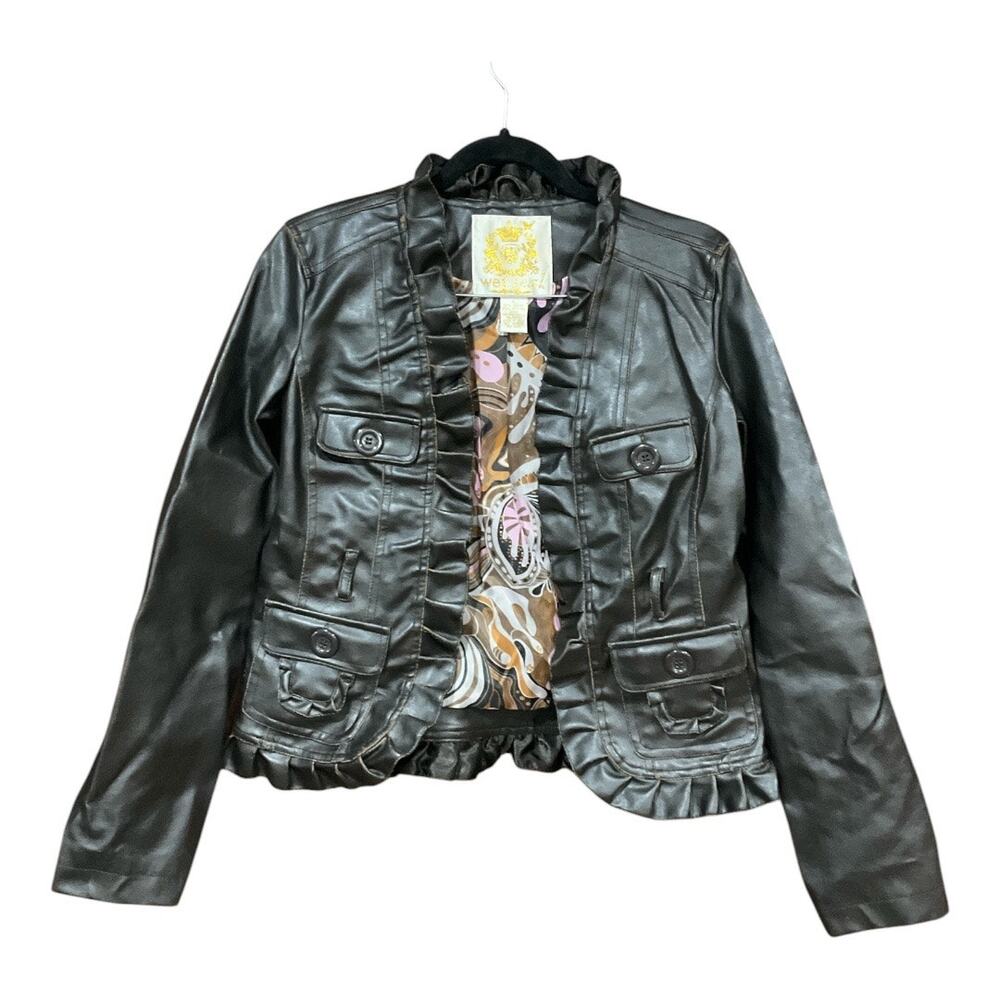 Y2K Wet Seal Jacket Women Brown Faux Leather Large